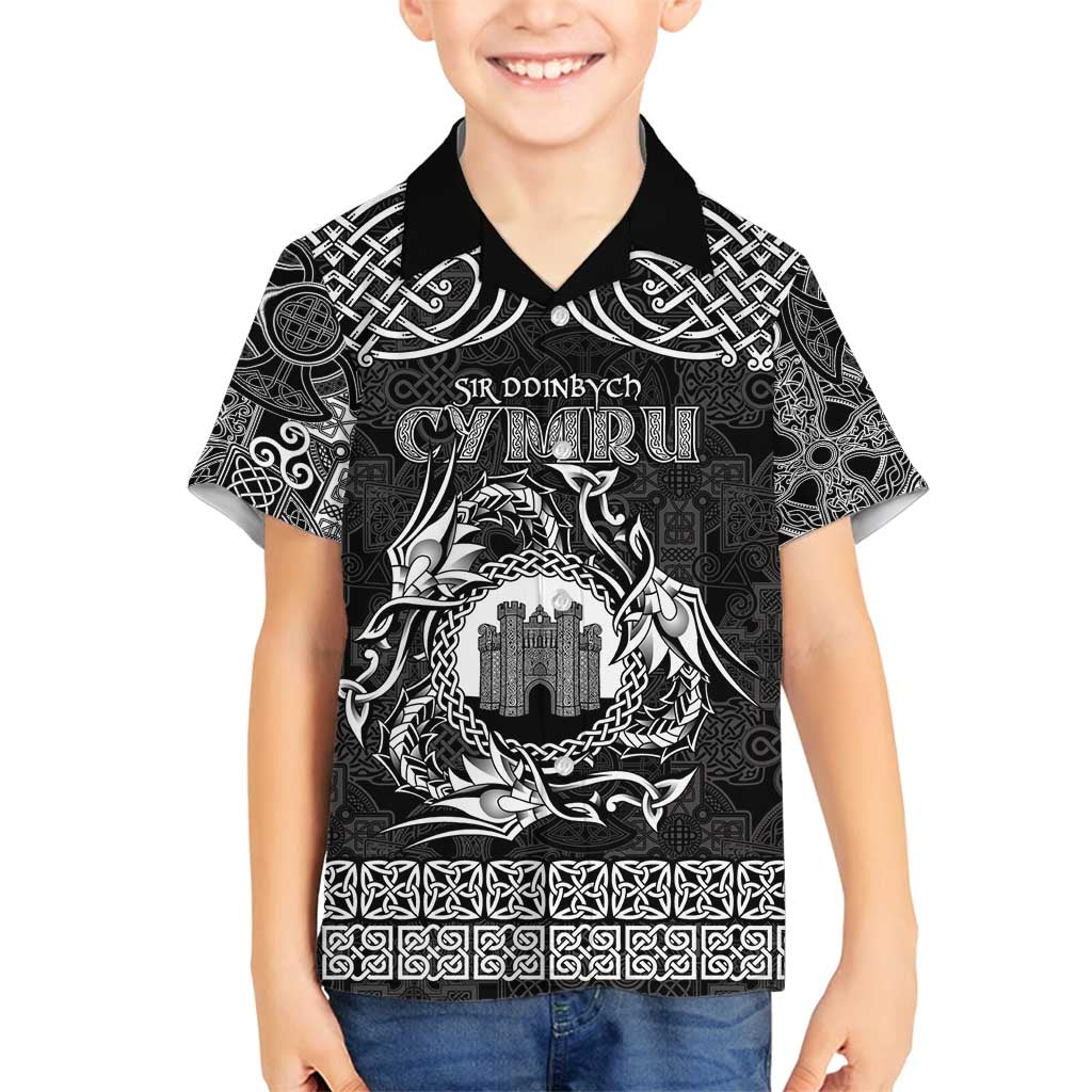 Personalized Denbighshire Sir Ddinbych Family Matching Long Sleeve Bodycon Dress and Hawaiian Shirt Black Gatehouse Denbigh Castle Celtic-inspired - Wonder Print Shop