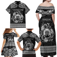 Personalized Denbighshire Sir Ddinbych Family Matching Off Shoulder Maxi Dress and Hawaiian Shirt Black Gatehouse Denbigh Castle Celtic-inspired - Wonder Print Shop