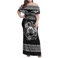 Personalized Denbighshire Sir Ddinbych Family Matching Off Shoulder Maxi Dress and Hawaiian Shirt Black Gatehouse Denbigh Castle Celtic-inspired - Wonder Print Shop