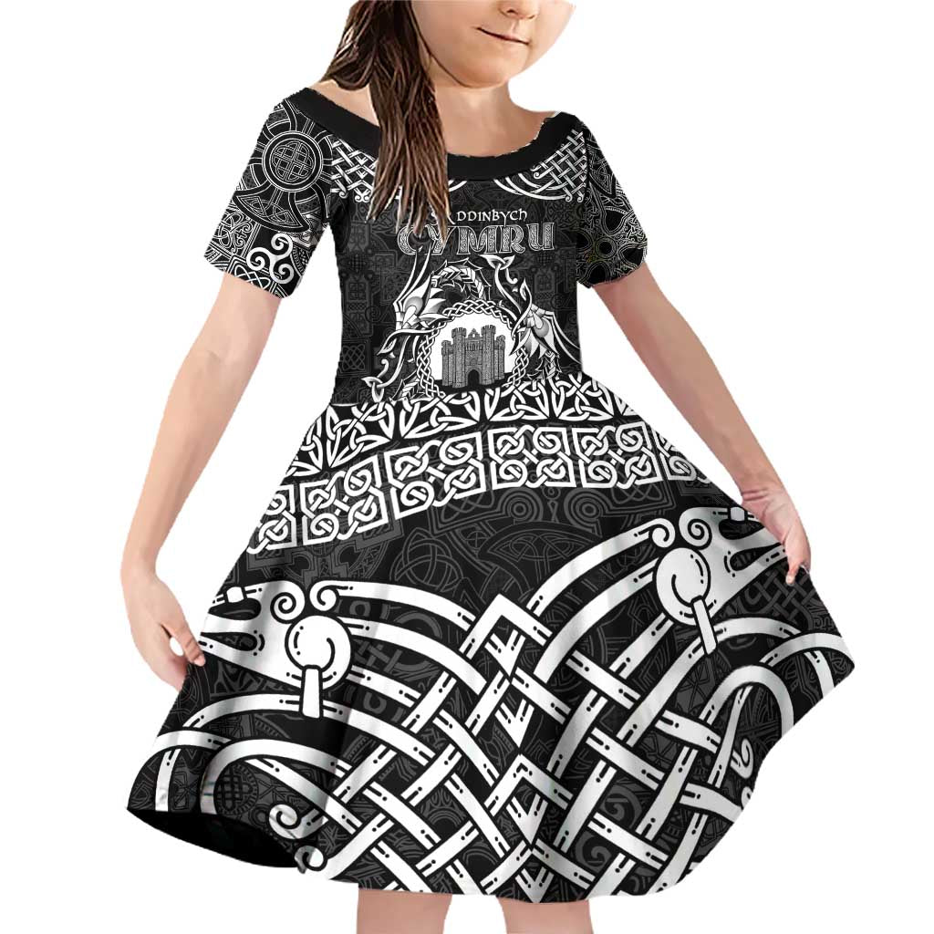 Personalized Denbighshire Sir Ddinbych Family Matching Off Shoulder Short Dress and Hawaiian Shirt Black Gatehouse Denbigh Castle Celtic-inspired - Wonder Print Shop
