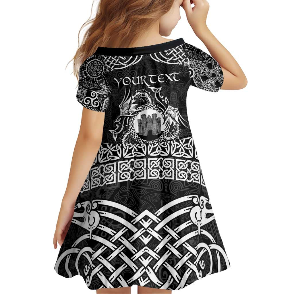 Personalized Denbighshire Sir Ddinbych Family Matching Off Shoulder Short Dress and Hawaiian Shirt Black Gatehouse Denbigh Castle Celtic-inspired - Wonder Print Shop