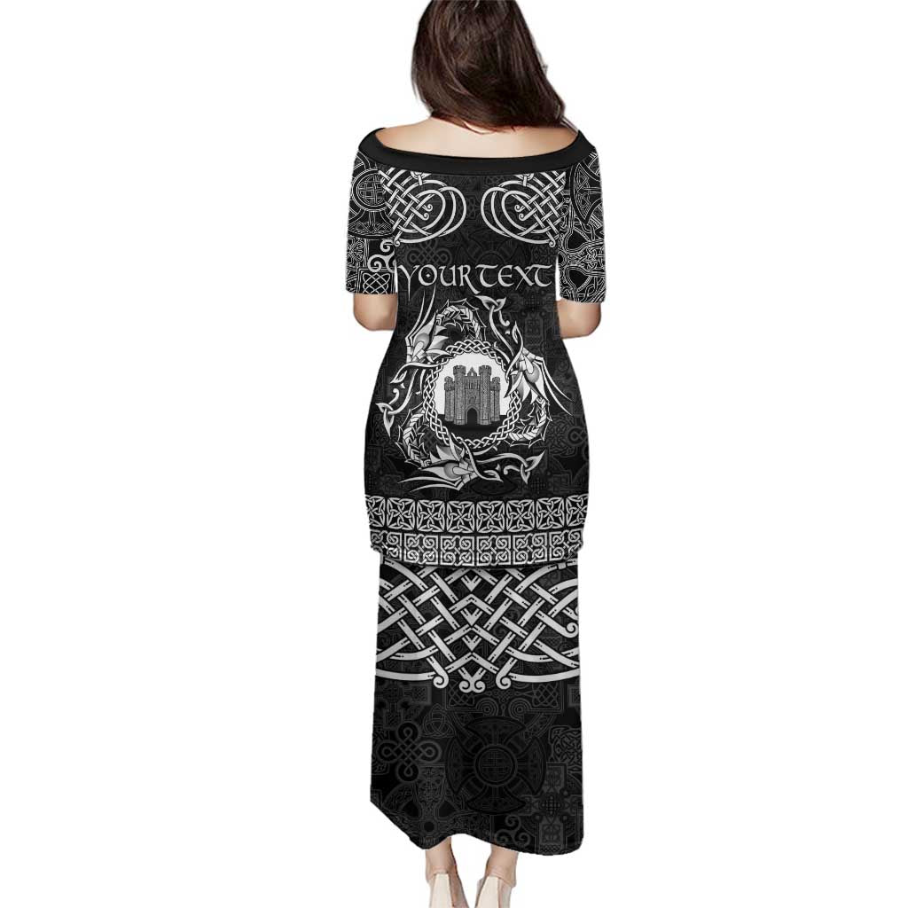 Personalized Denbighshire Sir Ddinbych Family Matching Puletasi and Hawaiian Shirt Black Gatehouse Denbigh Castle Celtic-inspired - Wonder Print Shop