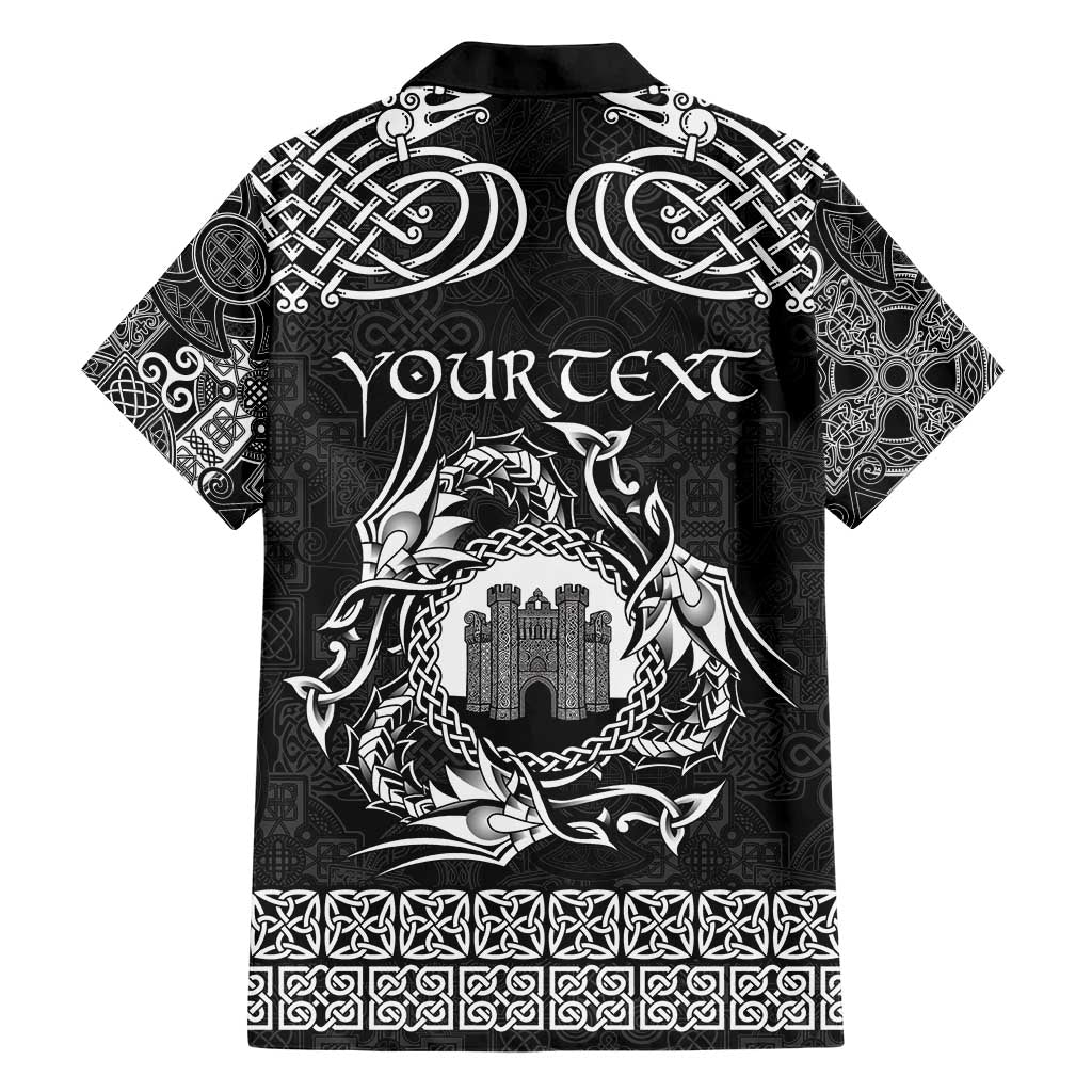 Personalized Denbighshire Sir Ddinbych Family Matching Short Sleeve Bodycon Dress and Hawaiian Shirt Black Gatehouse Denbigh Castle Celtic-inspired - Wonder Print Shop