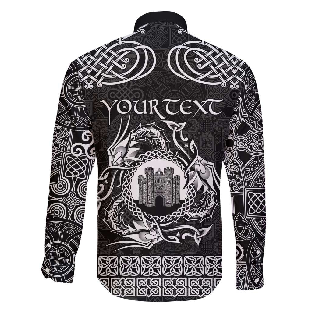 Personalized Denbighshire Sir Ddinbych Family Matching Short Sleeve Bodycon Dress and Hawaiian Shirt Black Gatehouse Denbigh Castle Celtic-inspired - Wonder Print Shop