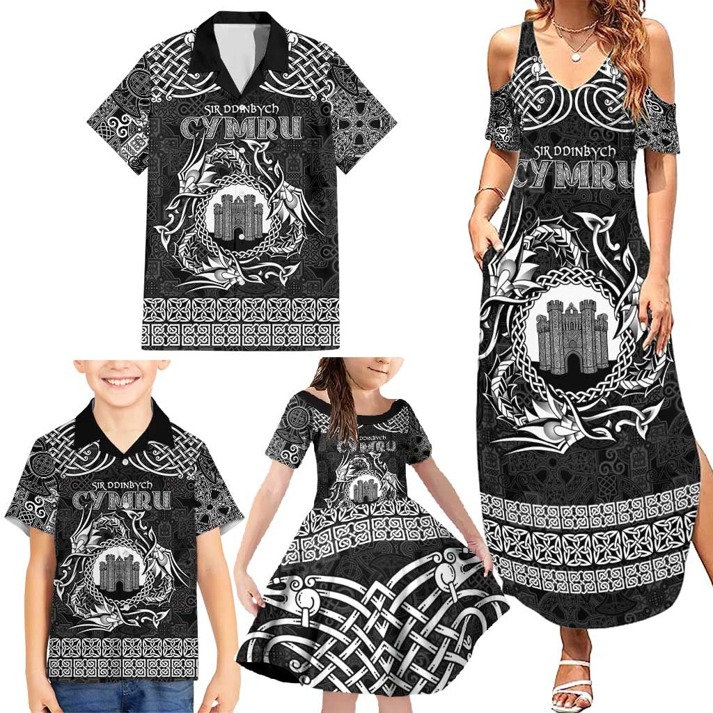 Personalized Denbighshire Sir Ddinbych Family Matching Summer Maxi Dress and Hawaiian Shirt Black Gatehouse Denbigh Castle Celtic-inspired - Wonder Print Shop