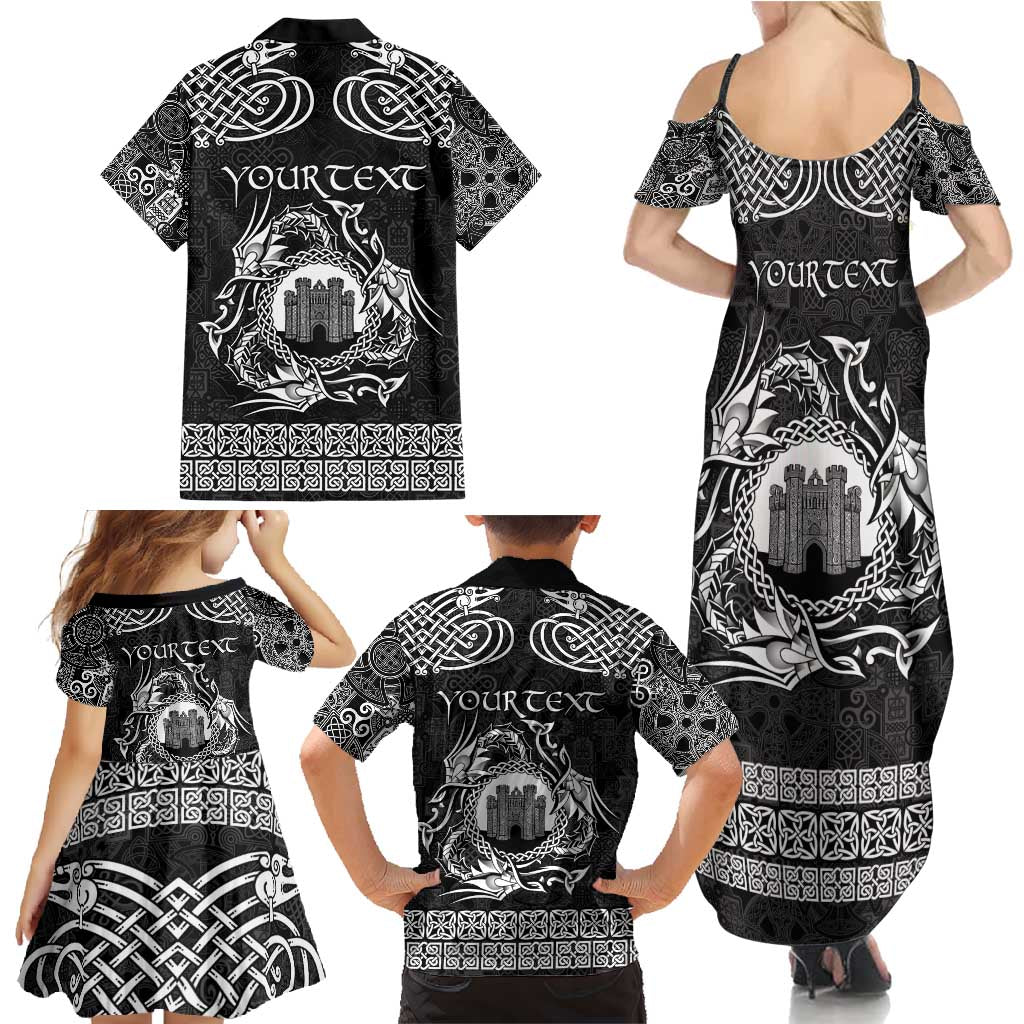 Personalized Denbighshire Sir Ddinbych Family Matching Summer Maxi Dress and Hawaiian Shirt Black Gatehouse Denbigh Castle Celtic-inspired - Wonder Print Shop
