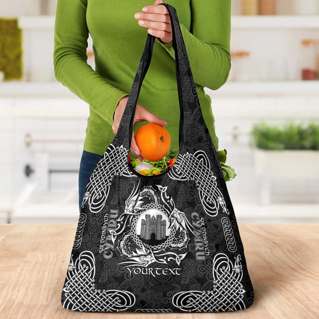 Personalized Denbighshire Sir Ddinbych Grocery Bag Black Gatehouse Denbigh Castle Celtic-inspired - Wonder Print Shop