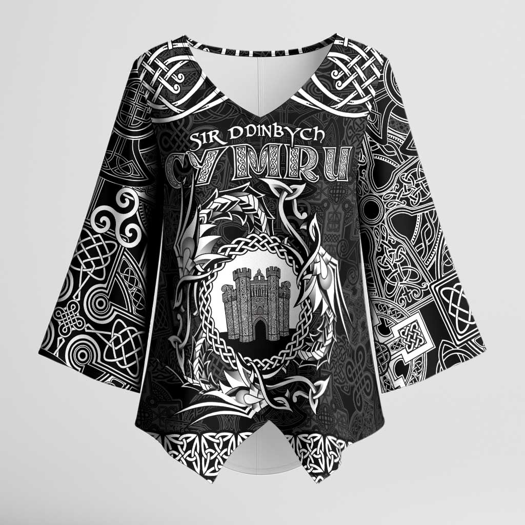 Personalized Denbighshire Sir Ddinbych Kimono Sleeve Blouse Black Gatehouse Denbigh Castle Celtic-inspired - Wonder Print Shop