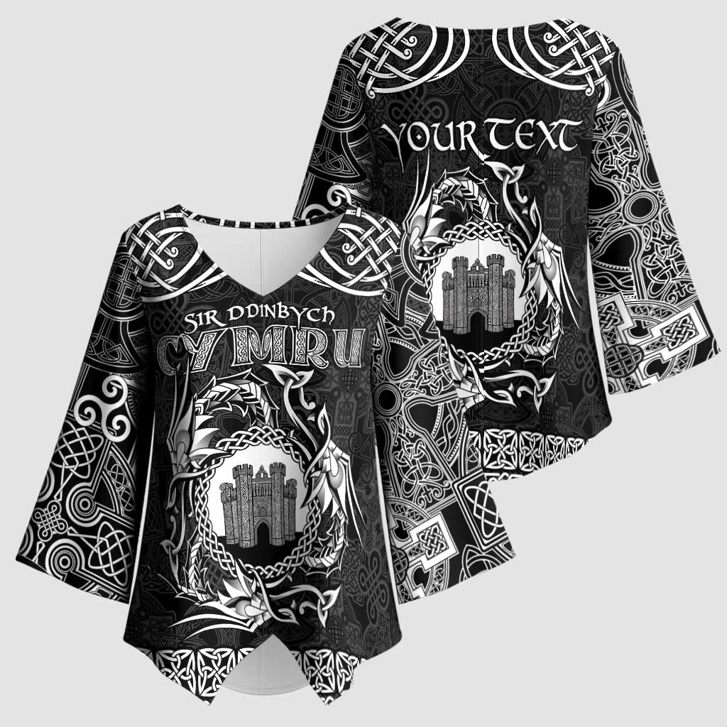 Personalized Denbighshire Sir Ddinbych Kimono Sleeve Blouse Black Gatehouse Denbigh Castle Celtic-inspired - Wonder Print Shop