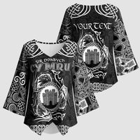Personalized Denbighshire Sir Ddinbych Kimono Sleeve Blouse Black Gatehouse Denbigh Castle Celtic-inspired - Wonder Print Shop