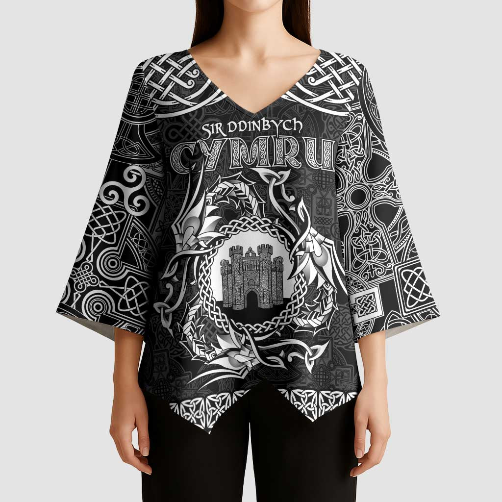 Personalized Denbighshire Sir Ddinbych Kimono Sleeve Blouse Black Gatehouse Denbigh Castle Celtic-inspired - Wonder Print Shop