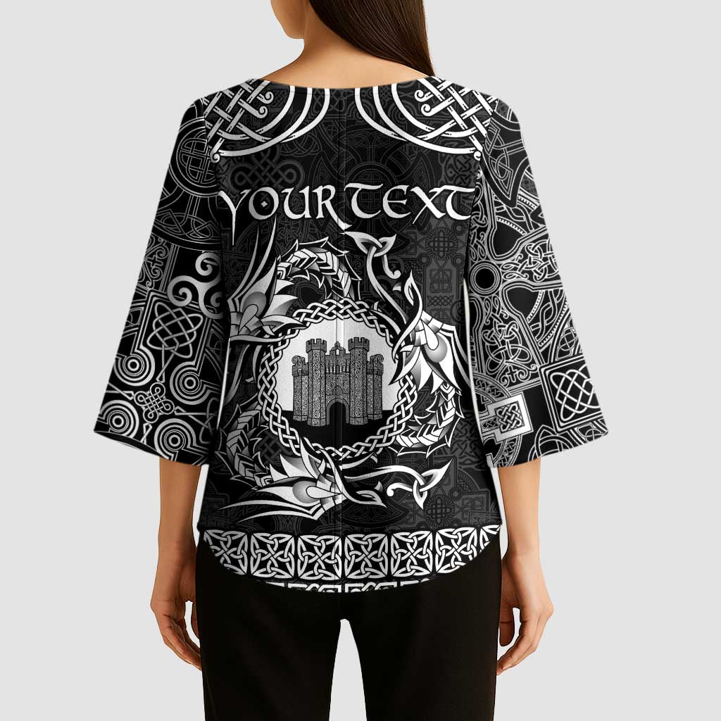 Personalized Denbighshire Sir Ddinbych Kimono Sleeve Blouse Black Gatehouse Denbigh Castle Celtic-inspired - Wonder Print Shop