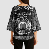 Personalized Denbighshire Sir Ddinbych Kimono Sleeve Blouse Black Gatehouse Denbigh Castle Celtic-inspired - Wonder Print Shop