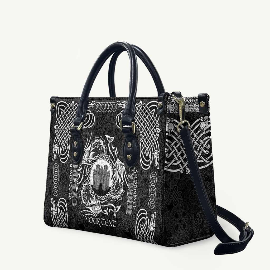 Personalized Denbighshire Sir Ddinbych Leather Bag Black Gatehouse Denbigh Castle Celtic-inspired - Wonder Print Shop
