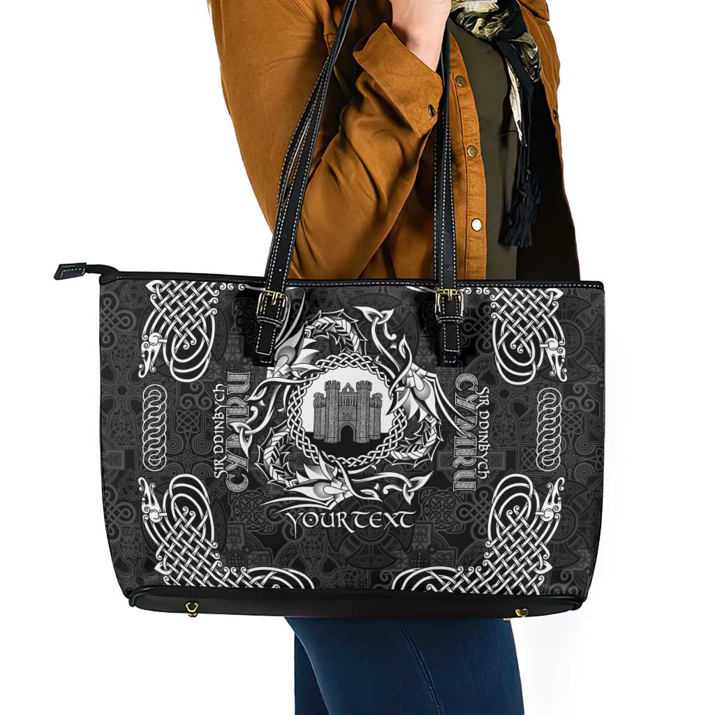 Personalized Denbighshire Sir Ddinbych Leather Tote Bag Black Gatehouse Denbigh Castle Celtic-inspired - Wonder Print Shop