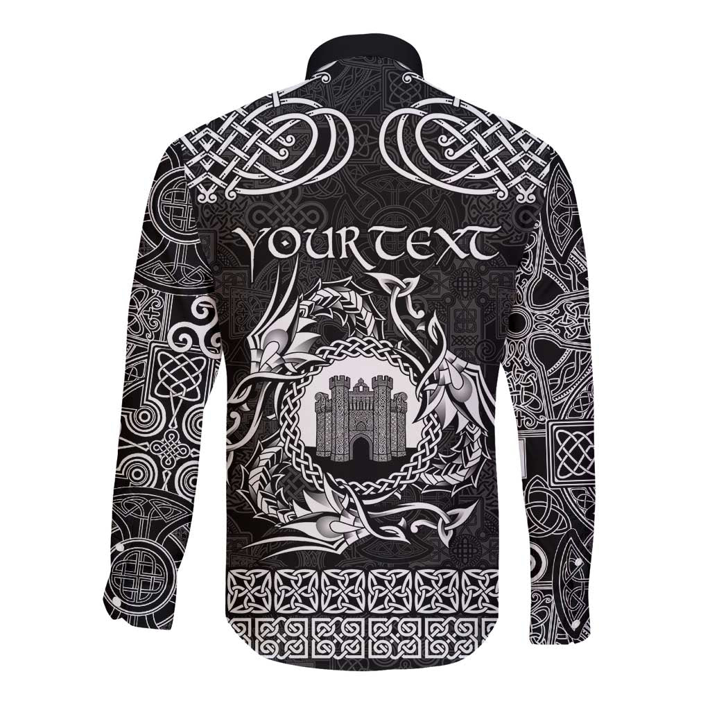 Personalized Denbighshire Sir Ddinbych Long Sleeve Button Shirt Black Gatehouse Denbigh Castle Celtic-inspired - Wonder Print Shop