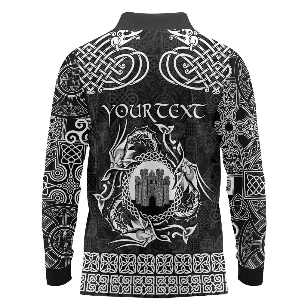 Personalized Denbighshire Sir Ddinbych Long Sleeve Polo Shirt Black Gatehouse Denbigh Castle Celtic-inspired - Wonder Print Shop