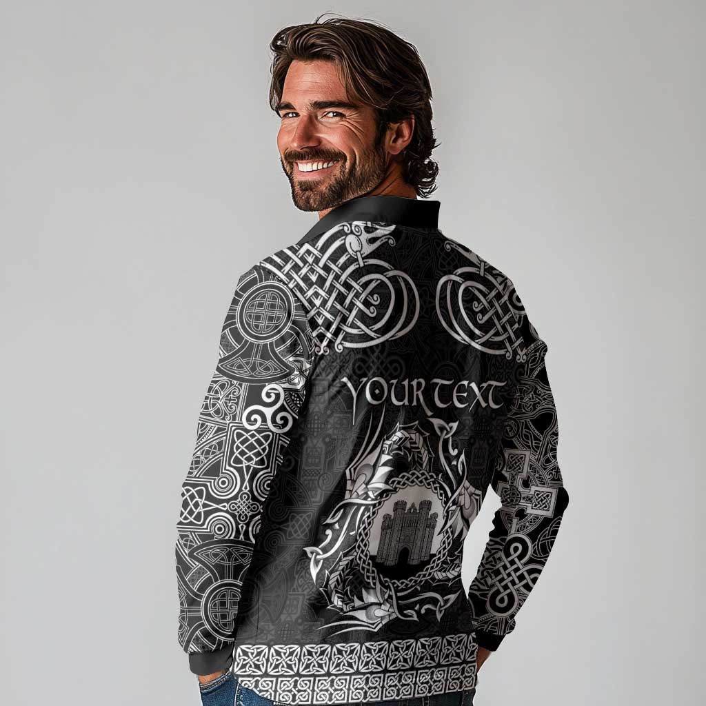 Personalized Denbighshire Sir Ddinbych Long Sleeve Polo Shirt Black Gatehouse Denbigh Castle Celtic-inspired - Wonder Print Shop