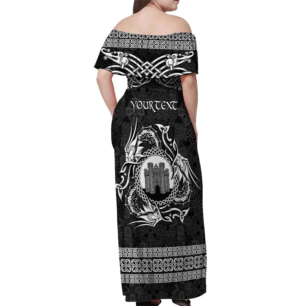 Personalized Denbighshire Sir Ddinbych Off Shoulder Maxi Dress Black Gatehouse Denbigh Castle Celtic-inspired - Wonder Print Shop