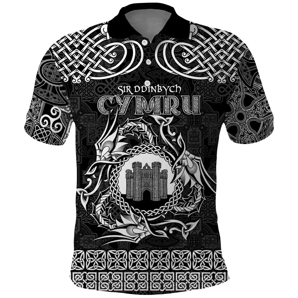 Personalized Denbighshire Sir Ddinbych Polo Shirt Black Gatehouse Denbigh Castle Celtic-inspired - Wonder Print Shop