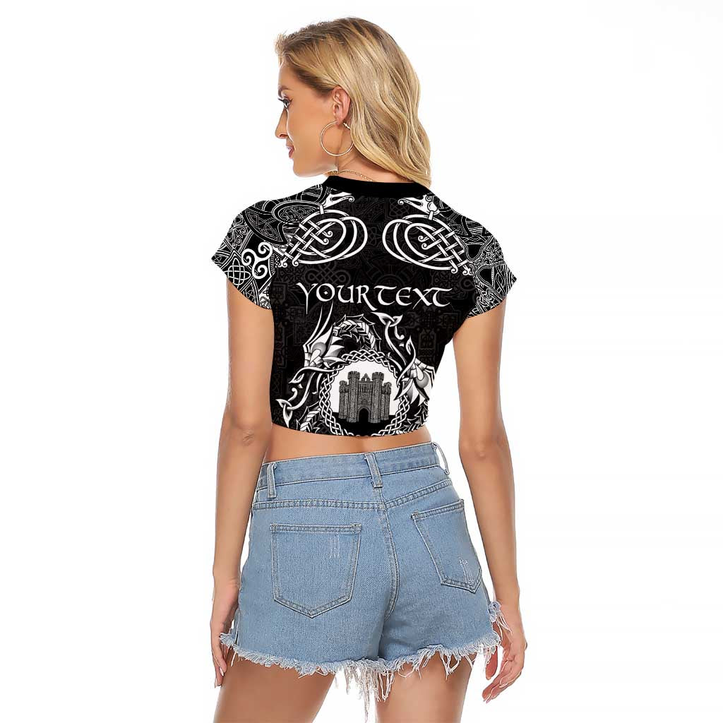 Personalized Denbighshire Sir Ddinbych Raglan Cropped T Shirt Black Gatehouse Denbigh Castle Celtic-inspired - Wonder Print Shop