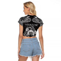 Personalized Denbighshire Sir Ddinbych Raglan Cropped T Shirt Black Gatehouse Denbigh Castle Celtic-inspired - Wonder Print Shop