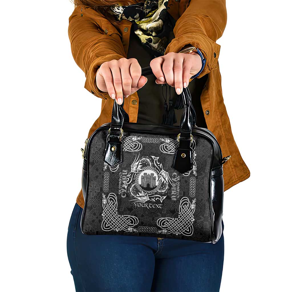 Personalized Denbighshire Sir Ddinbych Shoulder Handbag Black Gatehouse Denbigh Castle Celtic-inspired - Wonder Print Shop