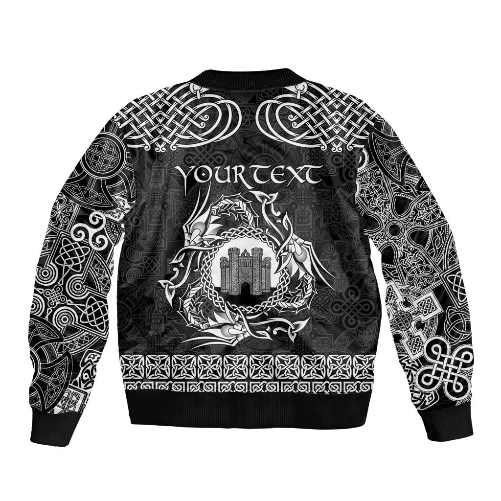 Personalized Denbighshire Sir Ddinbych Sleeve Zip Bomber Jacket Black Gatehouse Denbigh Castle Celtic-inspired - Wonder Print Shop