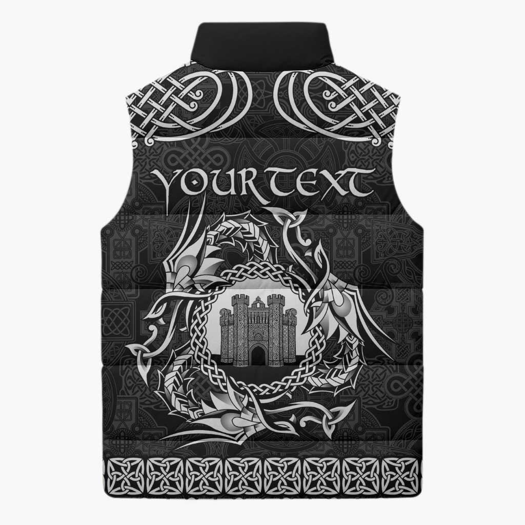 Personalized Denbighshire Sir Ddinbych Sleeveless Puffer Jacket Black Gatehouse Denbigh Castle Celtic-inspired - Wonder Print Shop