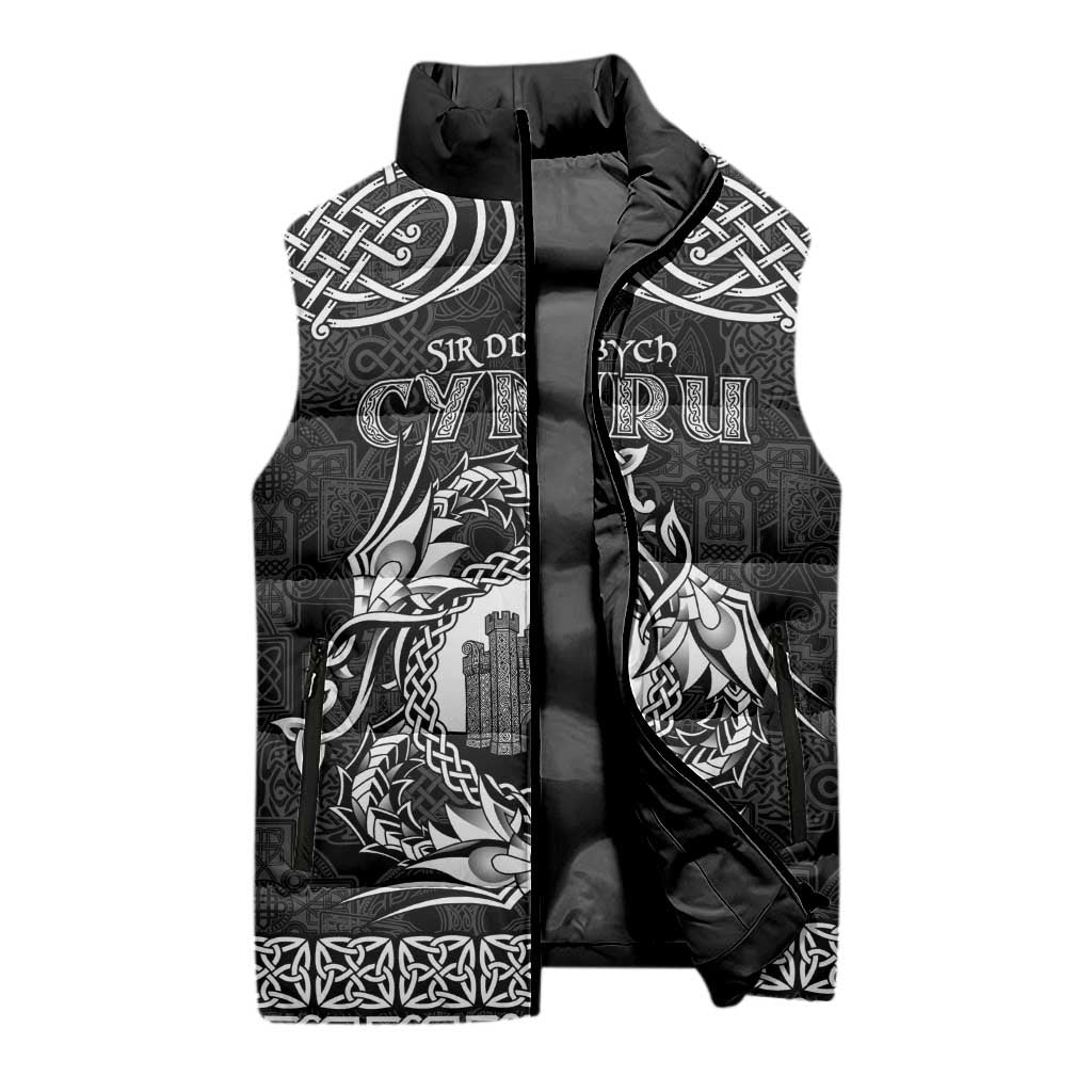 Personalized Denbighshire Sir Ddinbych Sleeveless Puffer Jacket Black Gatehouse Denbigh Castle Celtic-inspired - Wonder Print Shop