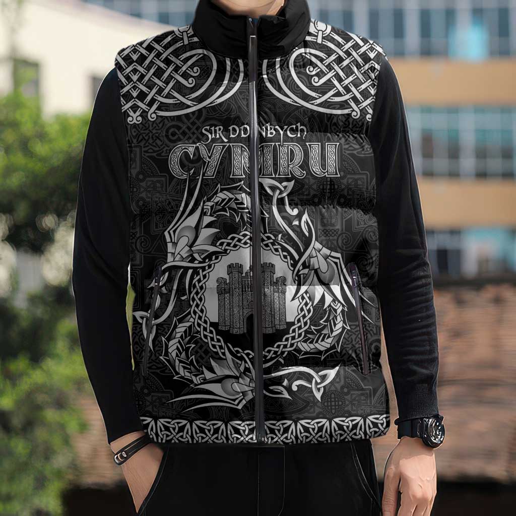 Personalized Denbighshire Sir Ddinbych Sleeveless Puffer Jacket Black Gatehouse Denbigh Castle Celtic-inspired - Wonder Print Shop