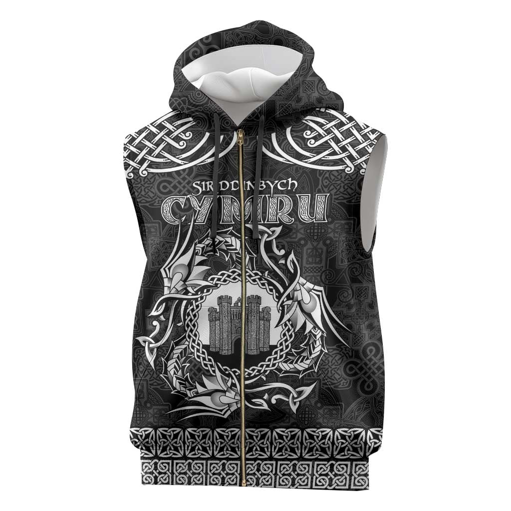 Personalized Denbighshire Sir Ddinbych Sleeveless Zip Hoodie Black Gatehouse Denbigh Castle Celtic-inspired - Wonder Print Shop