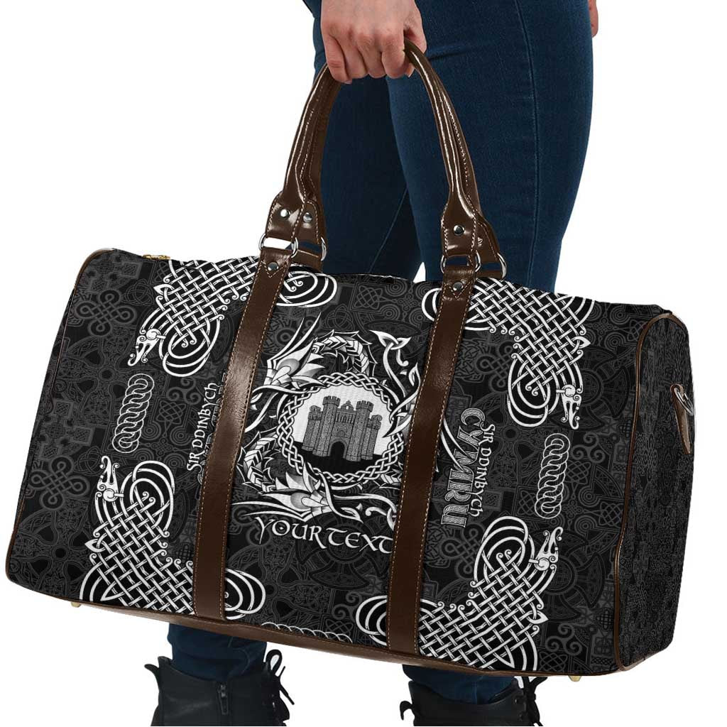 Personalized Denbighshire Sir Ddinbych Travel Bag Black Gatehouse Denbigh Castle Celtic-inspired - Wonder Print Shop