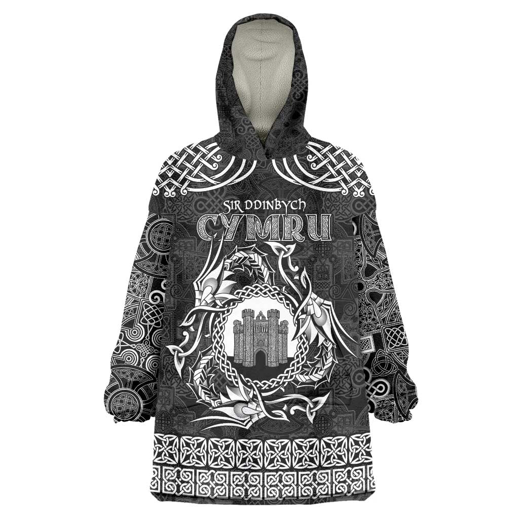 Personalized Denbighshire Sir Ddinbych Wearable Blanket Hoodie Black Gatehouse Denbigh Castle Celtic-inspired - Wonder Print Shop