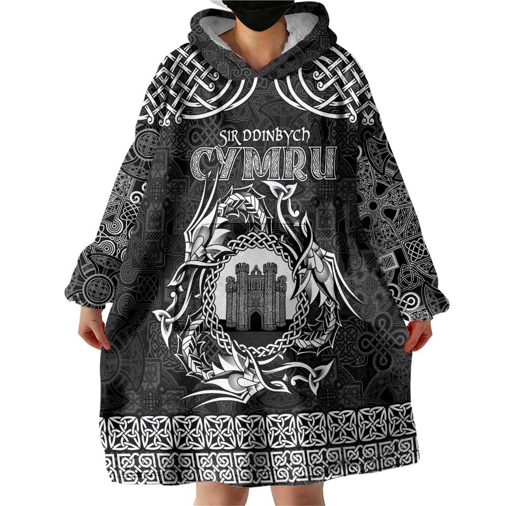 Personalized Denbighshire Sir Ddinbych Wearable Blanket Hoodie Black Gatehouse Denbigh Castle Celtic-inspired - Wonder Print Shop