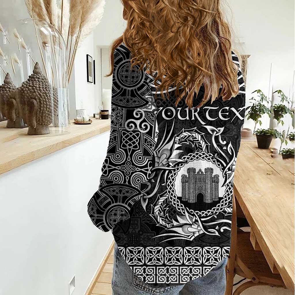Personalized Denbighshire Sir Ddinbych Women Casual Shirt Black Gatehouse Denbigh Castle Celtic-inspired - Wonder Print Shop