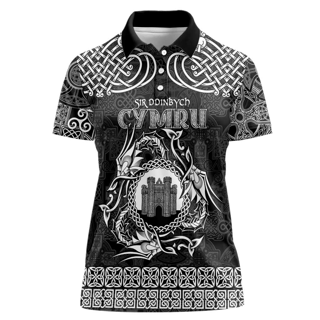 Personalized Denbighshire Sir Ddinbych Women Polo Shirt Black Gatehouse Denbigh Castle Celtic-inspired - Wonder Print Shop