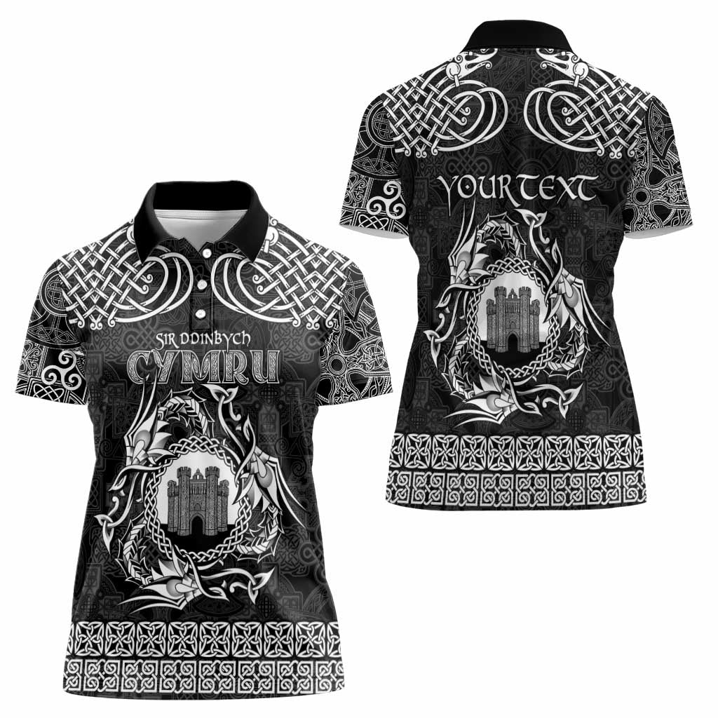 Personalized Denbighshire Sir Ddinbych Women Polo Shirt Black Gatehouse Denbigh Castle Celtic-inspired - Wonder Print Shop