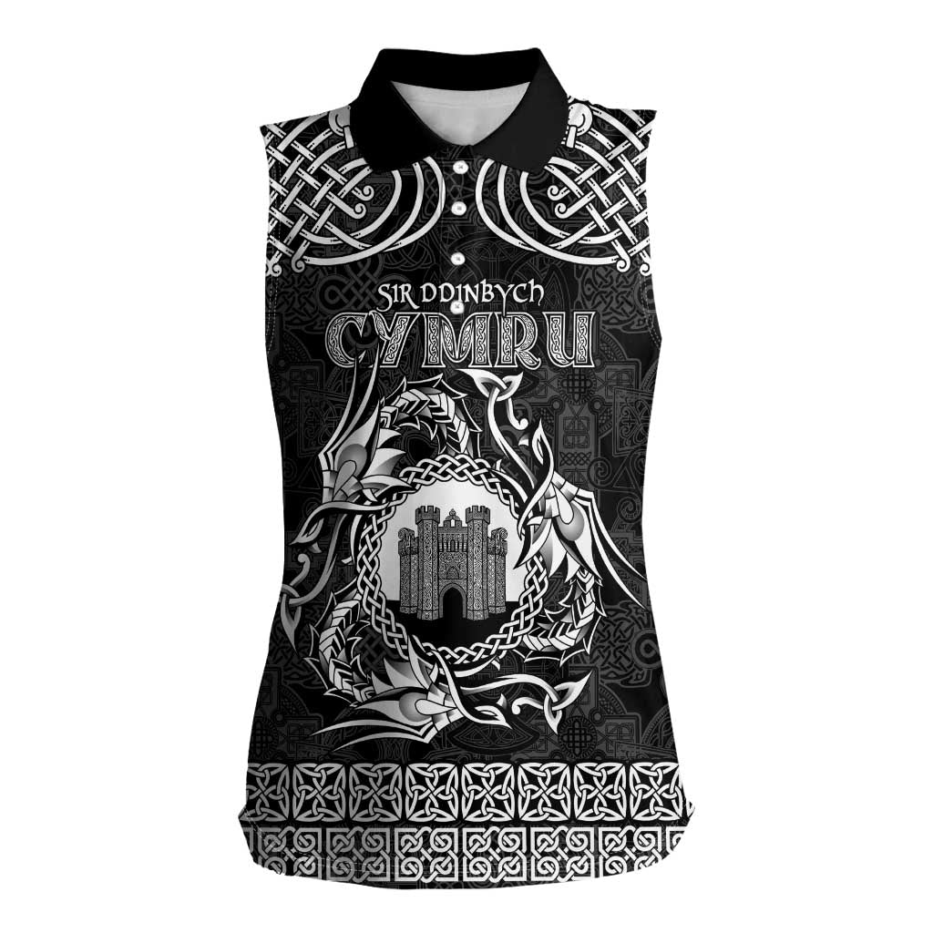 Personalized Denbighshire Sir Ddinbych Women Sleeveless Polo Shirt Black Gatehouse Denbigh Castle Celtic-inspired - Wonder Print Shop
