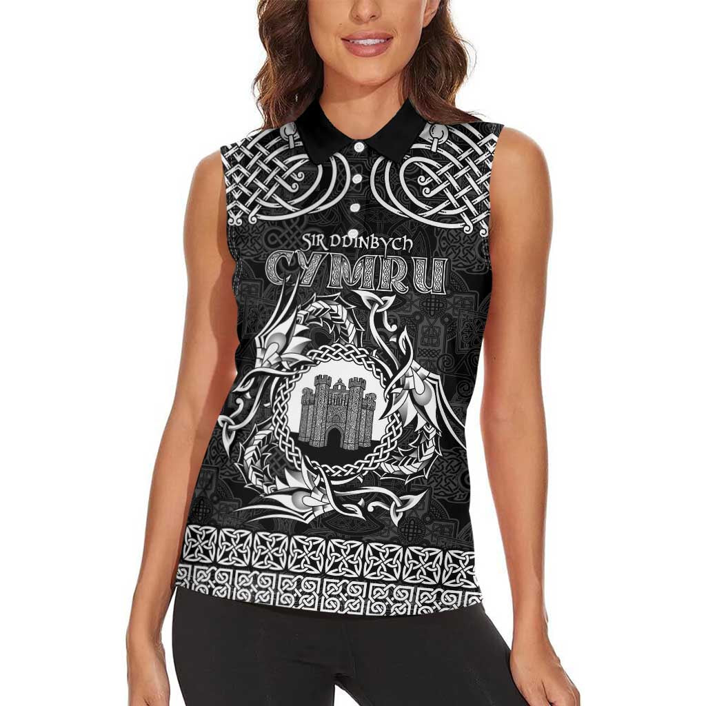 Personalized Denbighshire Sir Ddinbych Women Sleeveless Polo Shirt Black Gatehouse Denbigh Castle Celtic-inspired - Wonder Print Shop