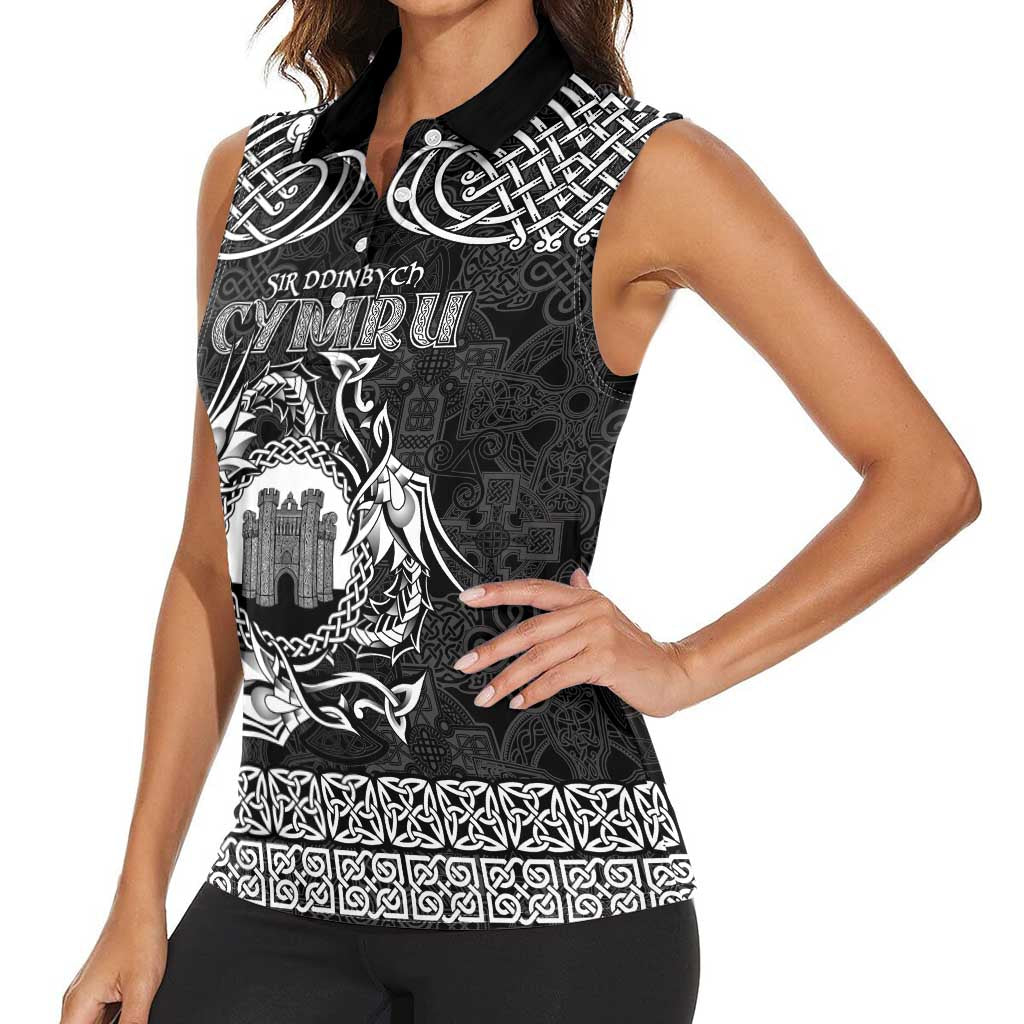 Personalized Denbighshire Sir Ddinbych Women Sleeveless Polo Shirt Black Gatehouse Denbigh Castle Celtic-inspired - Wonder Print Shop