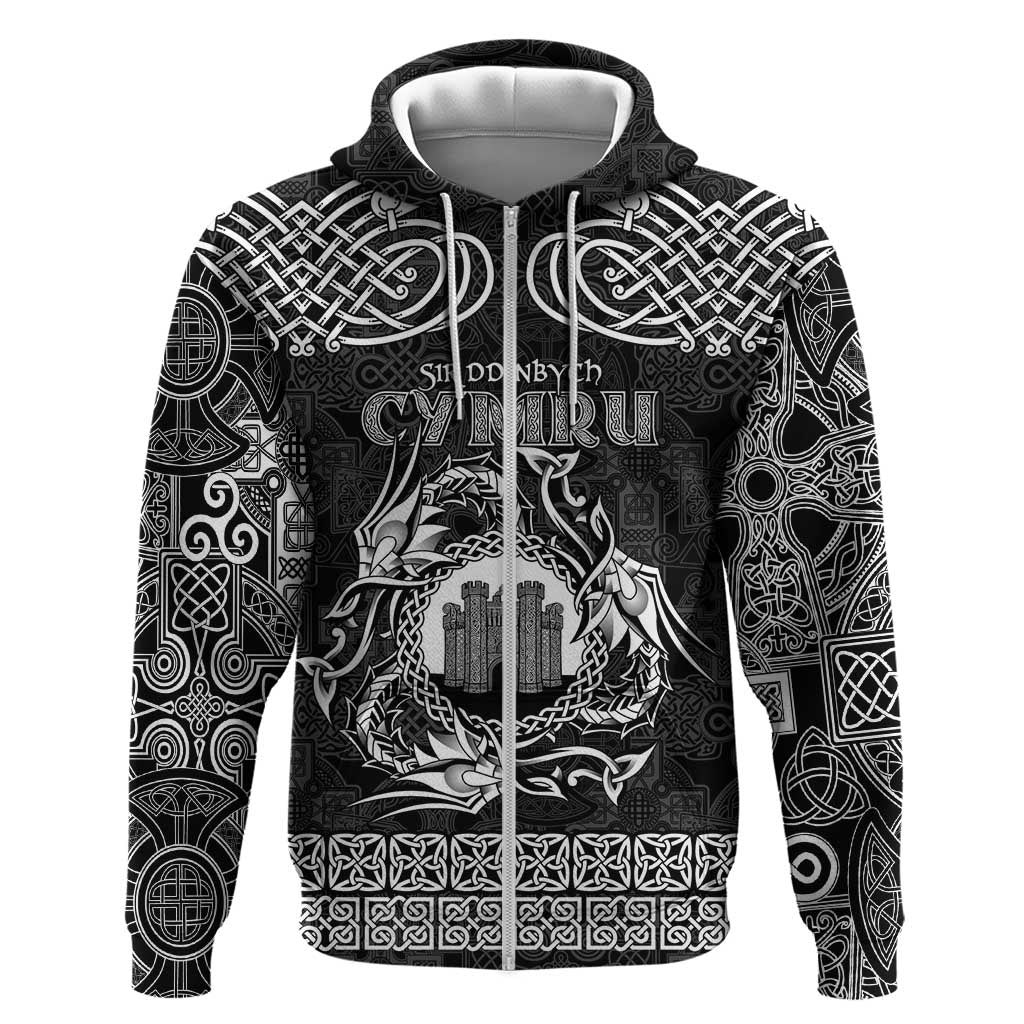 Personalized Denbighshire Sir Ddinbych Zip Hoodie Black Gatehouse Denbigh Castle Celtic-inspired - Wonder Print Shop