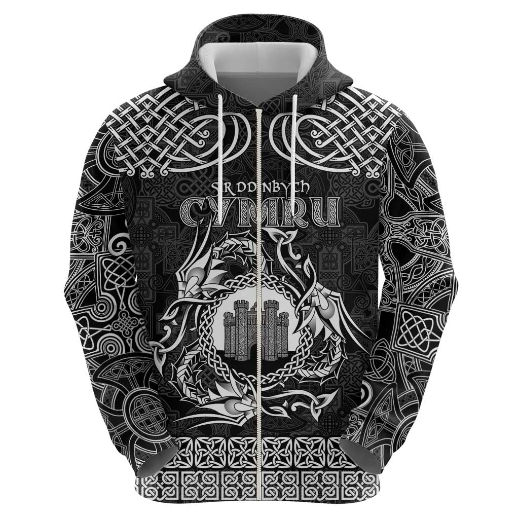Personalized Denbighshire Sir Ddinbych Zip Hoodie Black Gatehouse Denbigh Castle Celtic-inspired - Wonder Print Shop