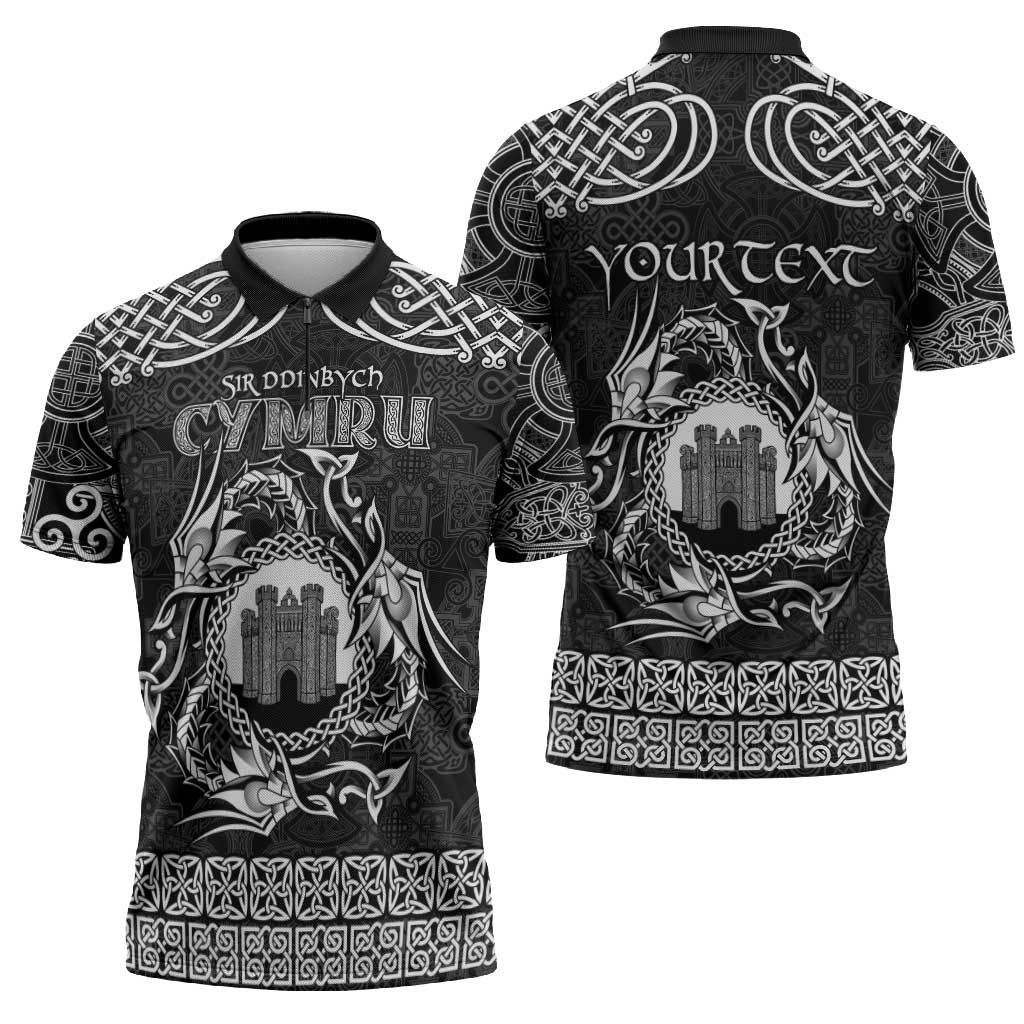 Personalized Denbighshire Sir Ddinbych Zipper Polo Shirt Black Gatehouse Denbigh Castle Celtic-inspired - Wonder Print Shop