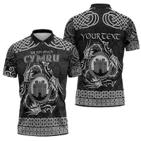 Personalized Denbighshire Sir Ddinbych Zipper Polo Shirt Black Gatehouse Denbigh Castle Celtic-inspired - Wonder Print Shop