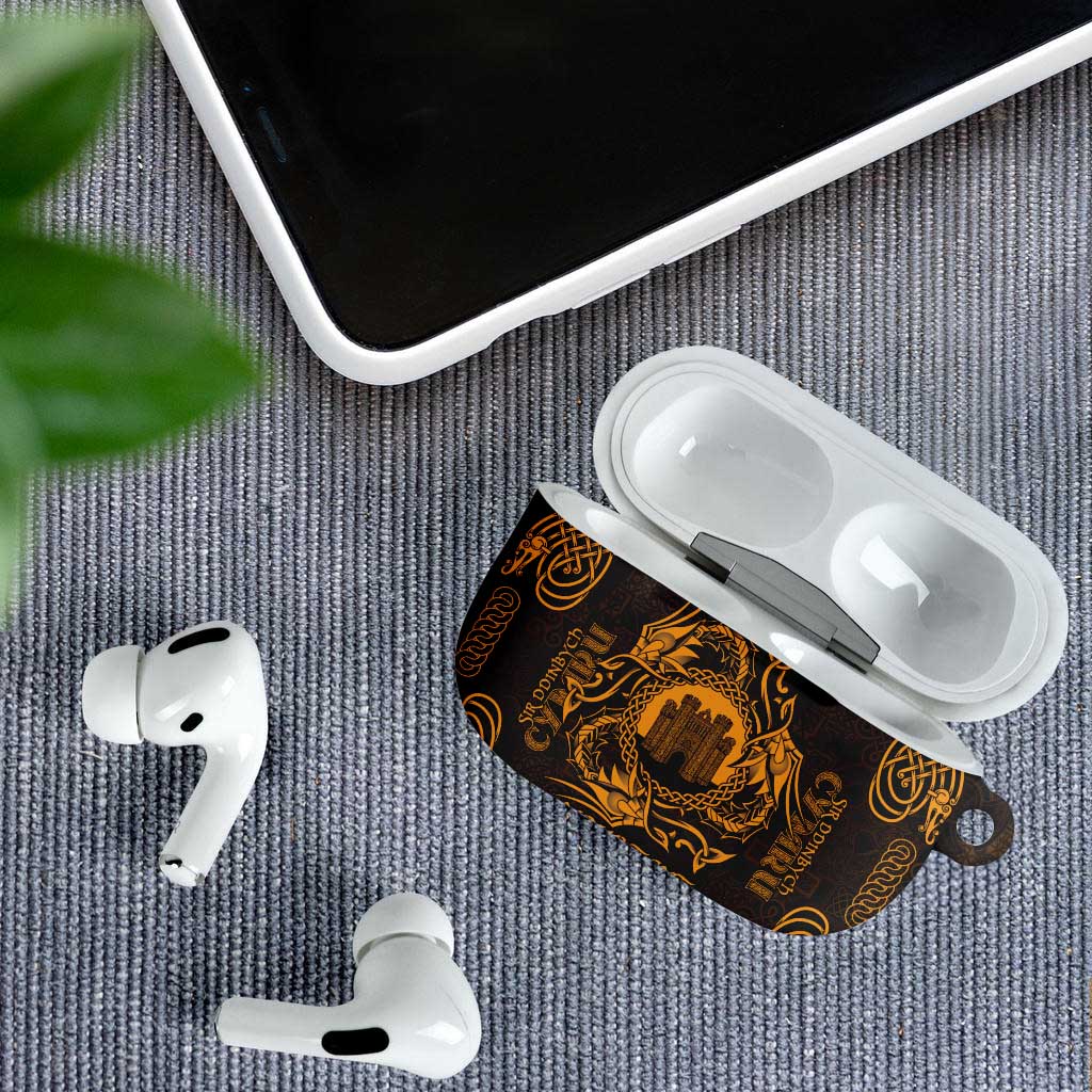 Personalized Denbighshire Sir Ddinbych AirPods Case Gold Gatehouse Denbigh Castle Celtic-inspired - Wonder Print Shop