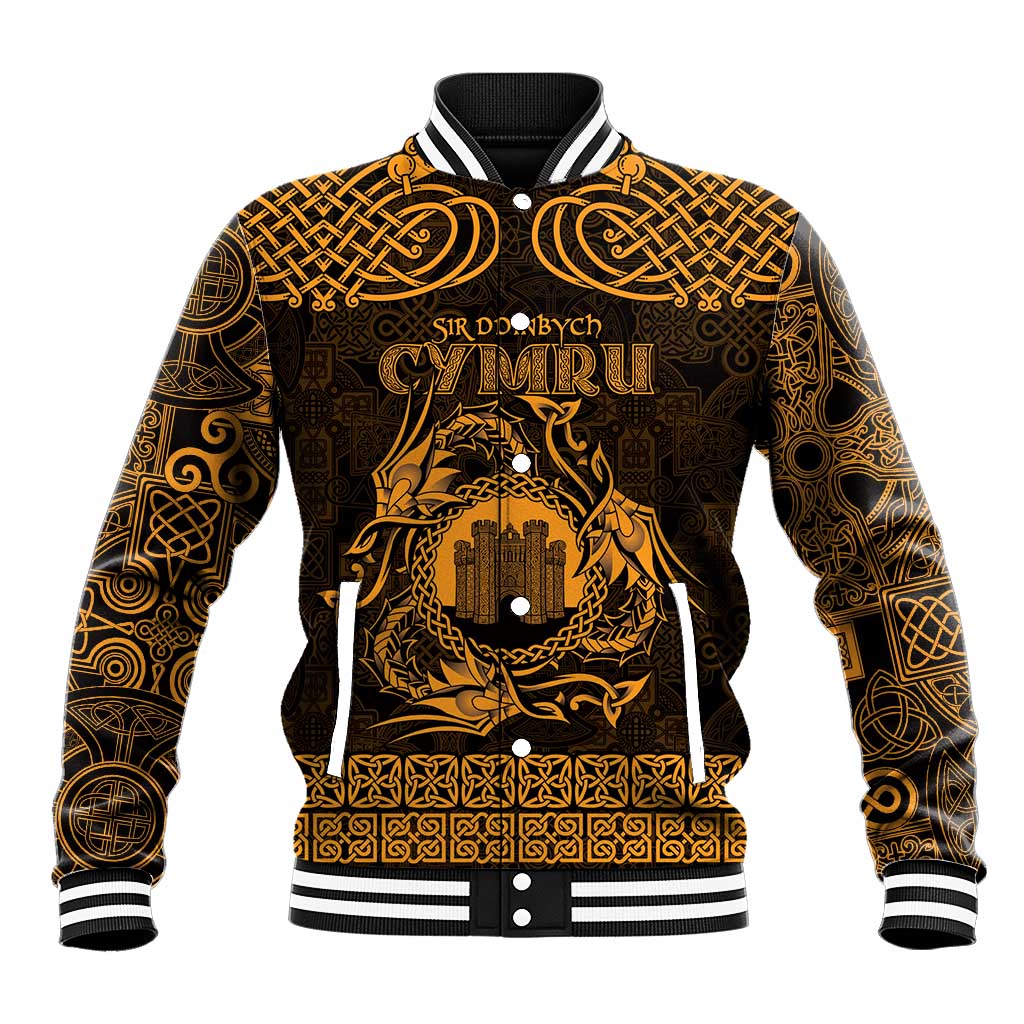 Personalized Denbighshire Sir Ddinbych Baseball Jacket Gold Gatehouse Denbigh Castle Celtic-inspired - Wonder Print Shop