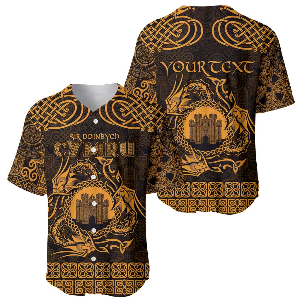 Personalized Denbighshire Sir Ddinbych Baseball Jersey Gold Gatehouse Denbigh Castle Celtic-inspired - Wonder Print Shop