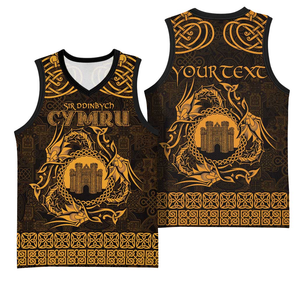 Personalized Denbighshire Sir Ddinbych Basketball Jersey Gold Gatehouse Denbigh Castle Celtic-inspired - Wonder Print Shop