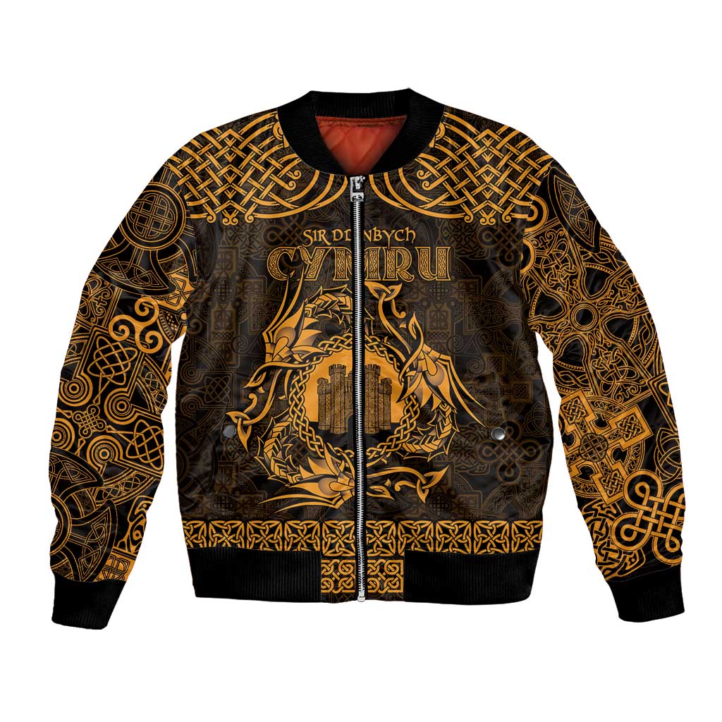 Personalized Denbighshire Sir Ddinbych Bomber Jacket Gold Gatehouse Denbigh Castle Celtic-inspired - Wonder Print Shop